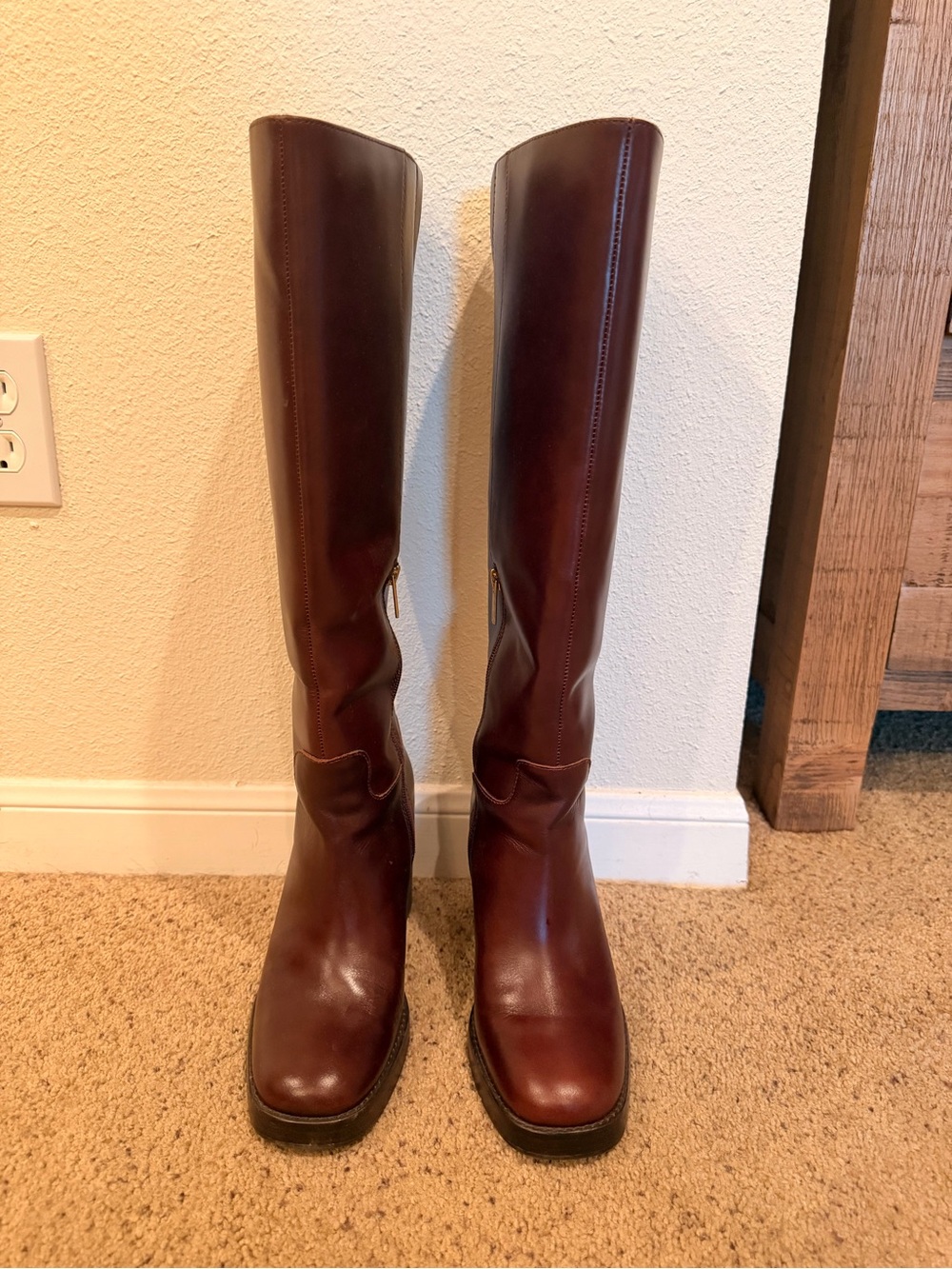 Vince Camuto Tall Leather Heeled Boots in Wine Brown Wide Calf